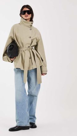 Asos trench con collo a imbuto e cintura da annodare in stone-Neutro