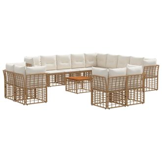 vidaXL Conjunto De Sof&aacute;s De Exterior 14 Pcs Natural Y Crema Poli&eacute;ster Vidaxl