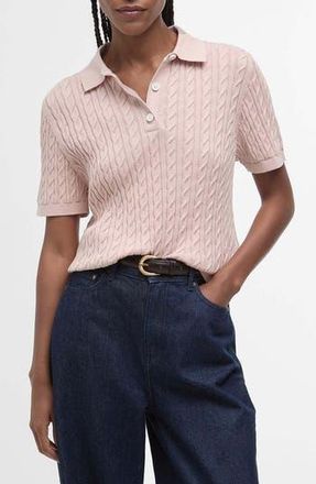 Barbour Hartland Cable Stitch Polo in Primrose Pink at Nordstrom Rack, Size 12 Us / 16 Uk