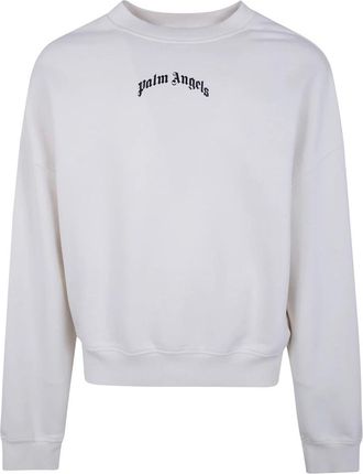 Palm Angels Back Curved Logo Loose Crew - Heren - Sweatshirts - Wit - L - Katoen - Hoodies & sweatvesten