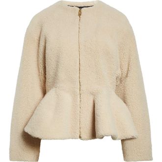 Alaia Genuine Shearling Peplum Jacket in Naturel at Nordstrom, Size 6 Us