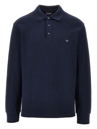 Emporio Armani logo-embroidered piqué polo shirt - men - Cotton/Polyester/Spandex/Elastane - L - Blue