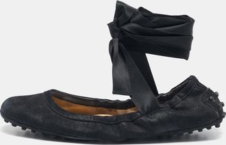 Tod's Tods Black Suede Scrunch Ribbon Ballet Flats