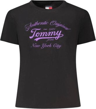 Tommy Hilfiger Tops, Dames, Zwart, XL, Katoen, Zwart Katoenen Dames T-Shirt met Statement Print