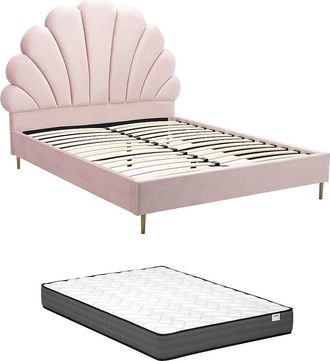 Vente-Unique Cama con forma de concha 140 x 190 cm + Colch&oacute;n - Terciopelo - Rosa - LIVAYA