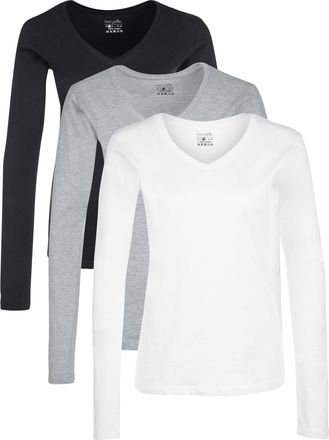 Berydale Berydale Womens Long Sleeve V-Neck T-Shirt, pack of 3, Multicolored (Black/White/Grey), S