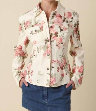 Olivaceous Ciara Denim Floral Shirt Jacket In Multi