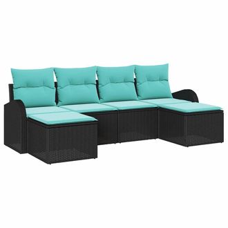 vidaXL Set Di Divani 6 Pz Nero E Turchese Polyrattan Vidaxl
