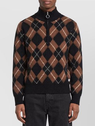 Ami wool argyle half-zip regular-fit jumper