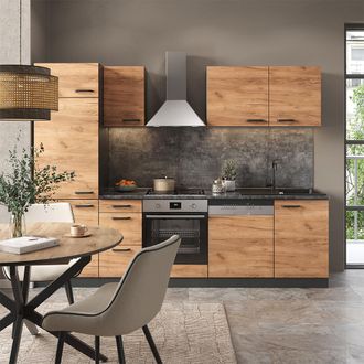 Vicco Cucina Componibile Optima, Rovere Dorato/antracite, 270 Cm Senza Piano Di Lavoro, Con Colonna, Vicco