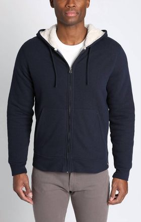 Jachs NY Recycled Jacquard Sherpa Lined Full Zip Hoodie In Dark Navy