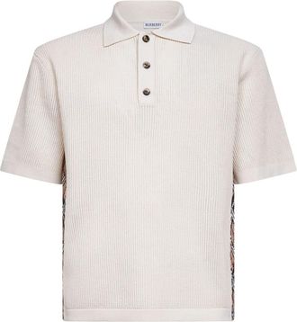 Burberry Polo Shirt van fijngebreide stof met textuur - Heren - Polos - Beige - L - Katoen - Tops