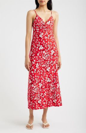 Loveappella Strappy Twist Floral Midi Dress in Red at Nordstrom, Size X-Large