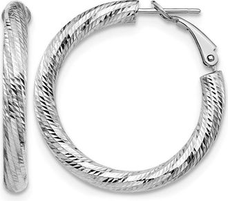 Diamond2Deal 14K White Gold 4x25 Round Omega Back Hoop Earrings