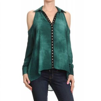 Ariella Cold Shoulder Tunic Top In Emerald