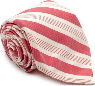 Isaia Red and White Striped Tie