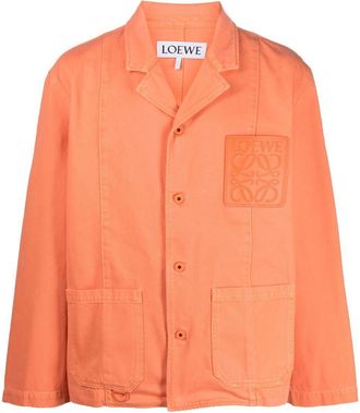Loewe logo-patch shirt jacket - men - Cotton/Calf Leather - 52 - Orange