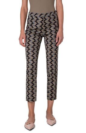 Akris Franca Bird Print Stretch Cotton Crop Pants in Sage-Black at Nordstrom, Size 14