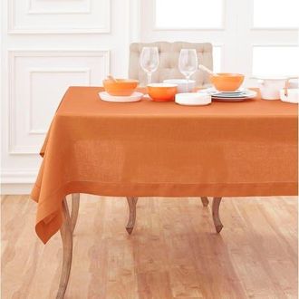 Solino Home Linen Tablecloth for Dining Table, Holiday and Everyday Table Decor - Classic Hemstitch in Pumpkin at Nordstrom, Size Xx-Large