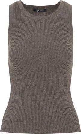 Max Mara Bruine Wol Kasjmier Tanktop - Dames - Tops zonder mouwen - Grijs - S - Wol - Tops
