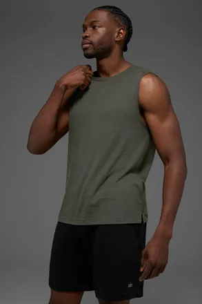 Alo | The Triumph Muscle Tank Top in Stealth Green, Size: Small