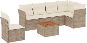 vidaXL Vidaxl - Set Sof&aacute;s De Jard&iacute;n 7 Piezas Y Cojines Rat&aacute;n Sint&eacute;tico Beige