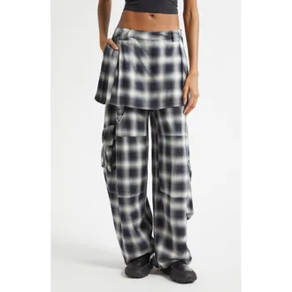 Collina Strada Lawn Plaid Skirt Overlay Cargo Pants in Fog Plaid at Nordstrom, Size X-Small