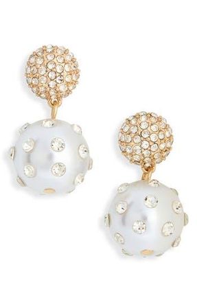 Nordstrom Rack Crystal Faux Pearl Drop Earrings in Clear- White- Gold at Nordstrom Rack
