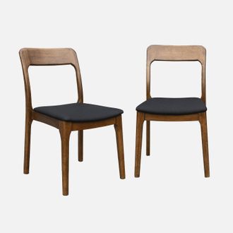 Sweeek Silla Vintage De Madera De Caucho Y Tela, Set De 2