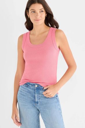 Nic+Zoe Perfect Knit Rib Scoop Tank In Raspberry