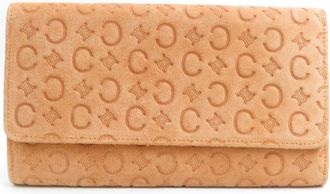 Celine Beige Orange Suede Long Wallet (Bi-Fold) (Pre-Owned)