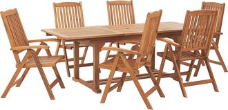 Beliani Conjunto De Comedor Para Jard&iacute;n De Madera De Acacia Ajustable Plegable 6 Plazas Exterior Java