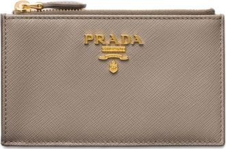 Prada zip metal-lettering card holder - women - CALFSKIN - One Size - Grey