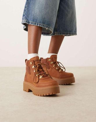 Timberland Stone Street - Scarponcini stringati in nabuk marroni con plateau-Marrone