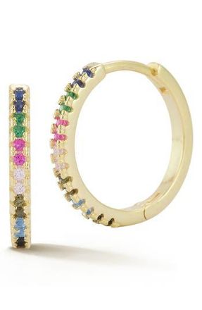 Sphera Milano Cubic Zirconia Hoop Earrings in Gold/Rainbow at Nordstrom Rack