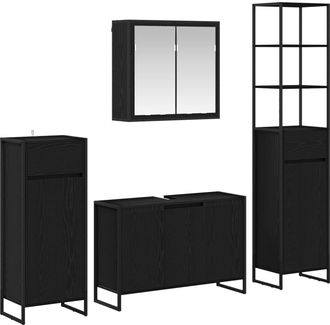 vidaXL Juego De Muebles De Ba&ntilde;o 4 Uds. Roble Negro Vidaxl