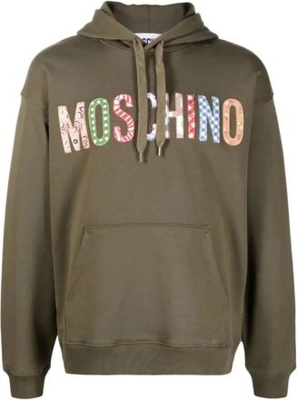 Moschino Mens Moschino Bold Embroidered Multicolour Logo Green Hoodie - Tan - Size: 36
