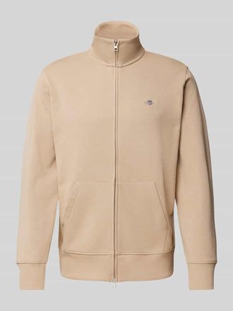 GANT Regular Fit Sweatjacke mit Label-Stitching in Beige, Größe 5XL