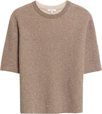 Lafayette 148 New York Metallic Textured Double Knit Sweater in Smoked Taupe Metallic at Nordstrom, Size Large