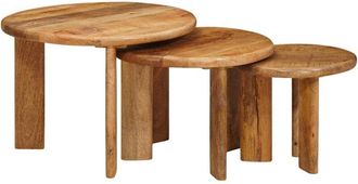 vidaXL Mesas De Caf&eacute; Nido 3 Pcs Marr&oacute;n Madera De Mango Maciza Vidaxl