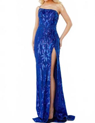 Jovani High Slit Sequin Embellished Gown In Royal