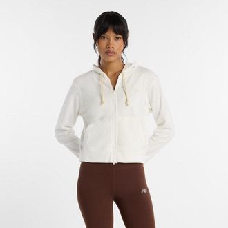 New Balance Womens Coastal Fleece Full Zip in White Cotton Fleece, size X-Large