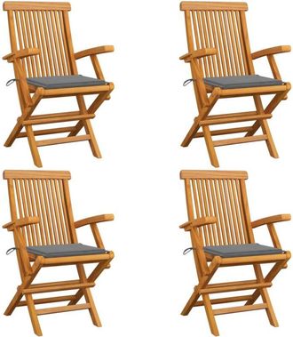 vidaXL Sillas De Jard&iacute;n 4 Uds Madera Maciza De Teca Con Cojines Grises Vidaxl