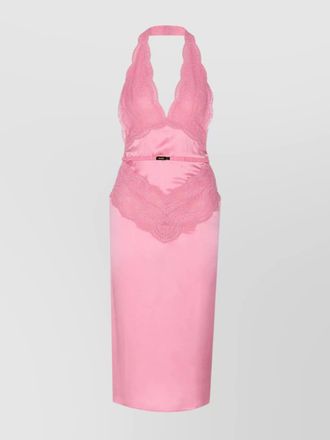 Gucci silk halterneck lace sleeveless midi dress
