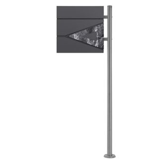 ML Design Buz&oacute;n de correos antracita/aspecto m&aacute;rmol negro y soporte plateado