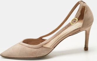 Stuart Weitzman Beige Suede Pointed Toe Cut-Out Pumps