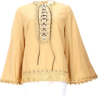 Zimmermann Fringe-Trimmed Blouse With Lace-Up Detail And Flared Sleeves