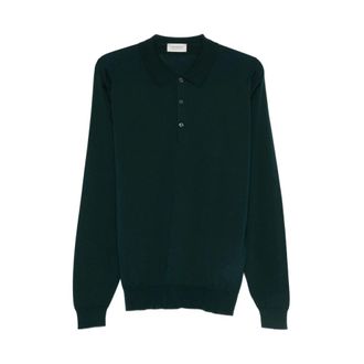 John Smedley Polo Shirts, male, Green, XL, Long Sleeve Polo Shirt