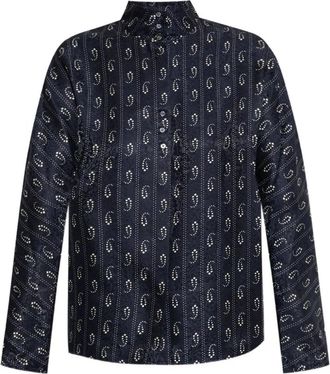 Tory Burch Paisley Mandarin-kraag Shirt - Dames - Overhemden - Blauw - 2XS - Overhemden