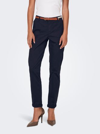 Only Chinohose ONLY ONLBIANA - Chinohose mit G&uuml;rtel und Umschlagsaum, Damen, Gr. 36 (S), N-Gr, blau (night sky), Web, Obermaterial: 98% Baumwolle, 2% Elast